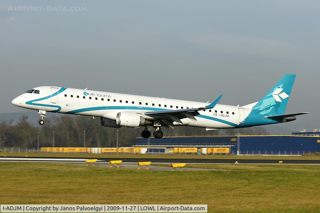 I-ADJM, 2009 Embraer 195LR (ERJ-190-200LR) C/N 19000258, Air Dolomiti Embraer EMJ-190-200LR landing on RWY27 in LOWL/LNZ