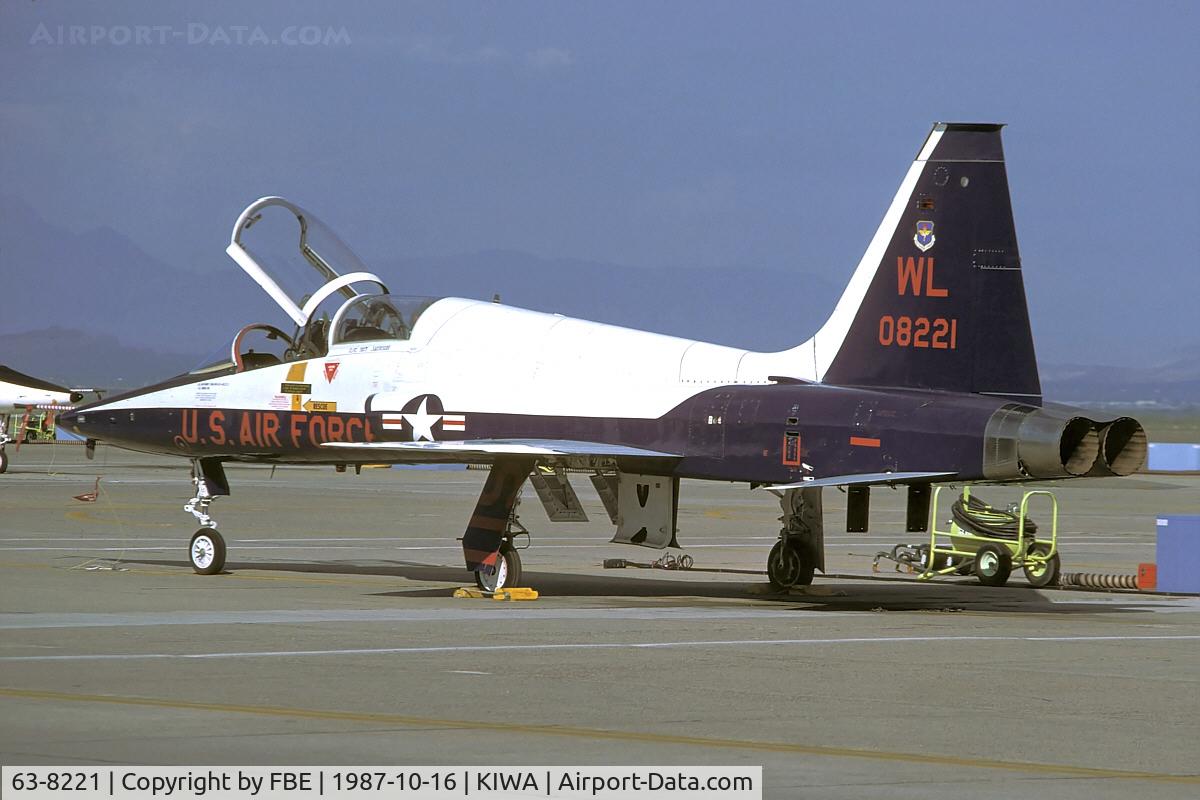 63-8221, 1963 Northrop T-38A Talon C/N N.5568, waiting for the next students, went to AMARC as TF0293 Feb 2, 1995.