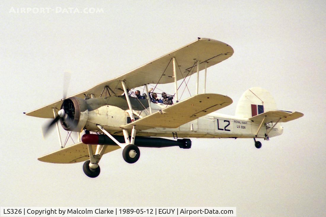 LS326, 1943 Fairey Swordfish Mk.II C/N Not found LS326, Fairey Swordfish Mk2 at RAF Wyton in 1989.