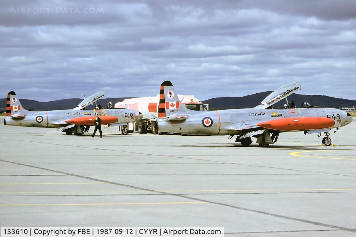 133610, 1959 Canadair CT-133 Silver Star C/N T33-610, a pair of CT-133 Silver Stars at Goose Bay