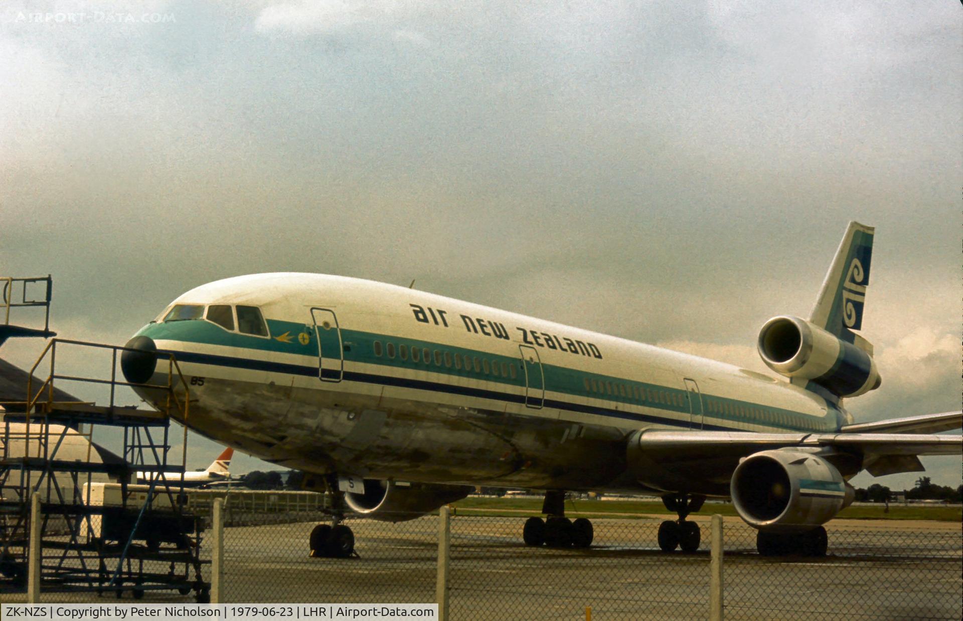 ZK-NZS, 1976 McDonnell Douglas DC-10-30 C/N 46954, DC-10-30 of Air New Zealand parked at Heathrow in the Summer of 1979.