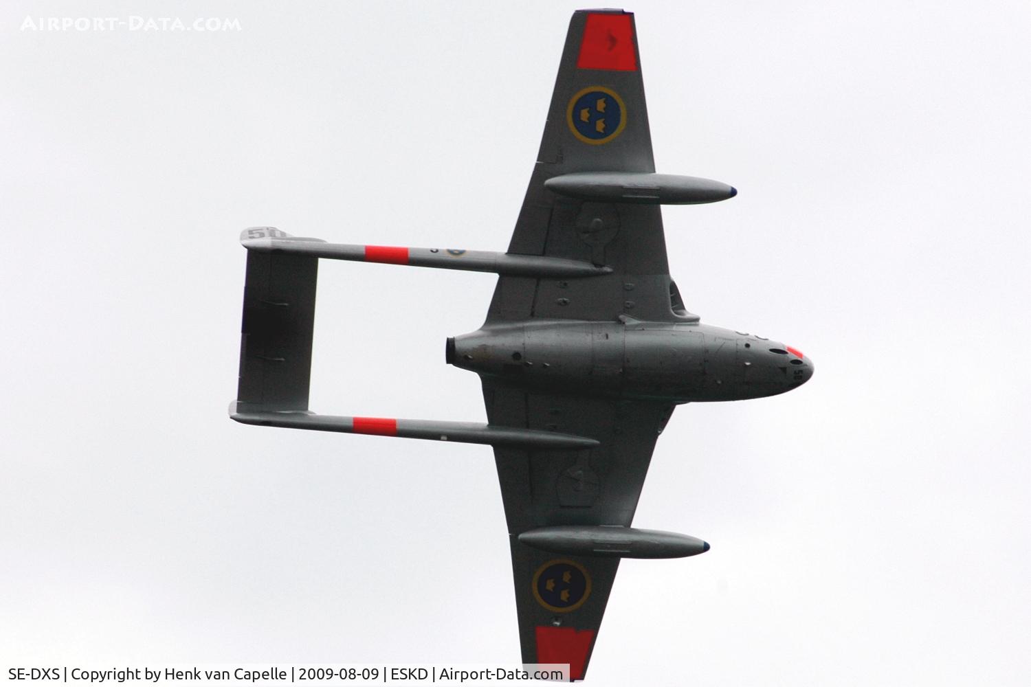 SE-DXS, 1952 De Havilland (FFA) DH-100 Vampire FB6 C/N 705, Ex- Swiss Air Force Vampire of Team Vampire Sweden over Dala-Järna airfield, Sweden (ex J-1196).