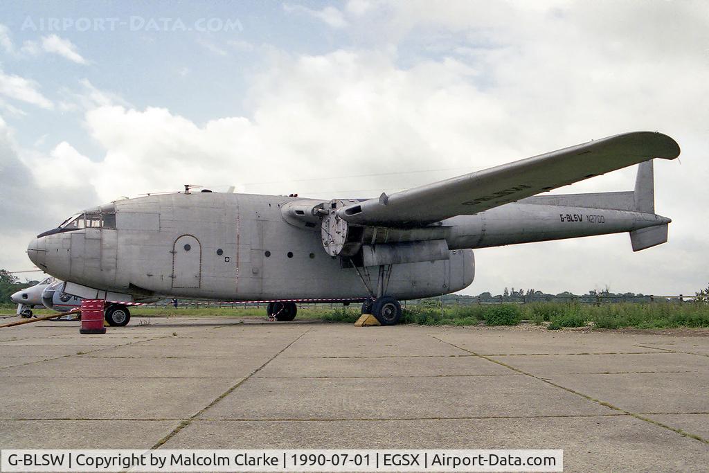G-BLSW, 1951 Fairchild C-119G Flying Boxcar C/N 10689, Fairchild C-119G Flying Boxcar at North Weald Airfield in 1990.
