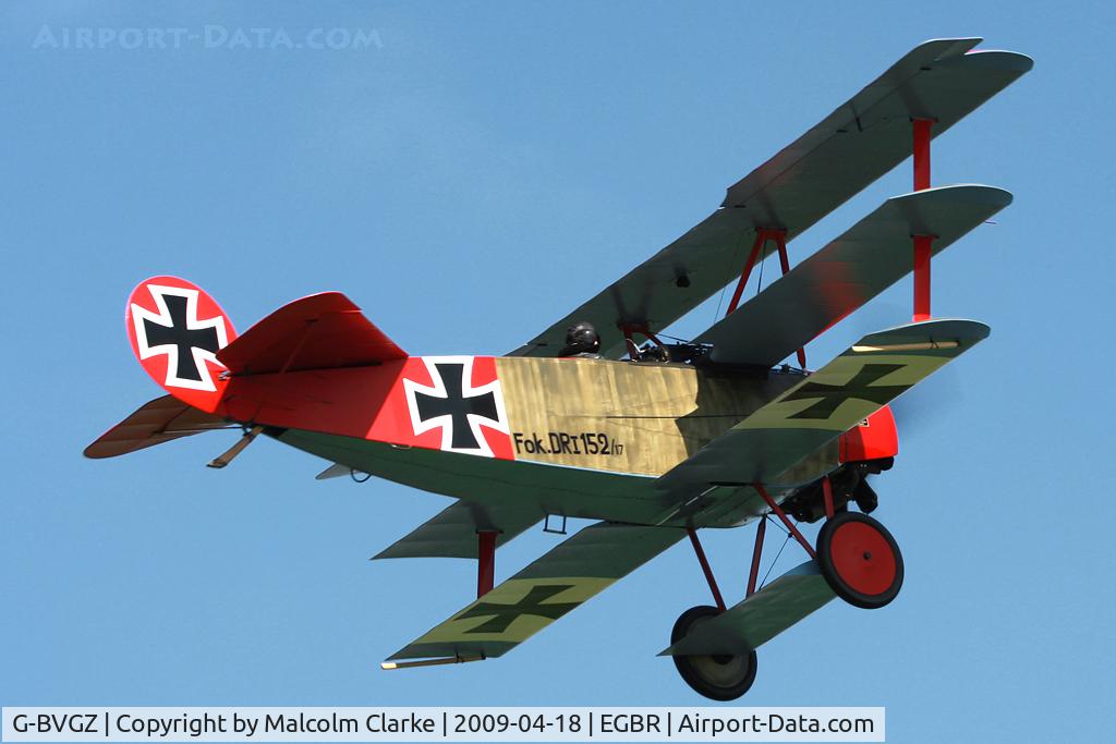 G-BVGZ, 1994 Fokker Dr.1 Triplane Replica C/N PFA 238-12654, Fokker DR-1 Triplane Replica at Breighton Airfield, UK.