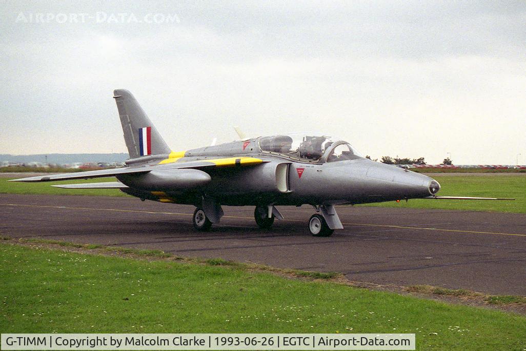 G-TIMM, 1962 Folland Gnat T.1 C/N FL519, Hawker Siddeley Gnat T1 at Cranfield Airport in 1993.