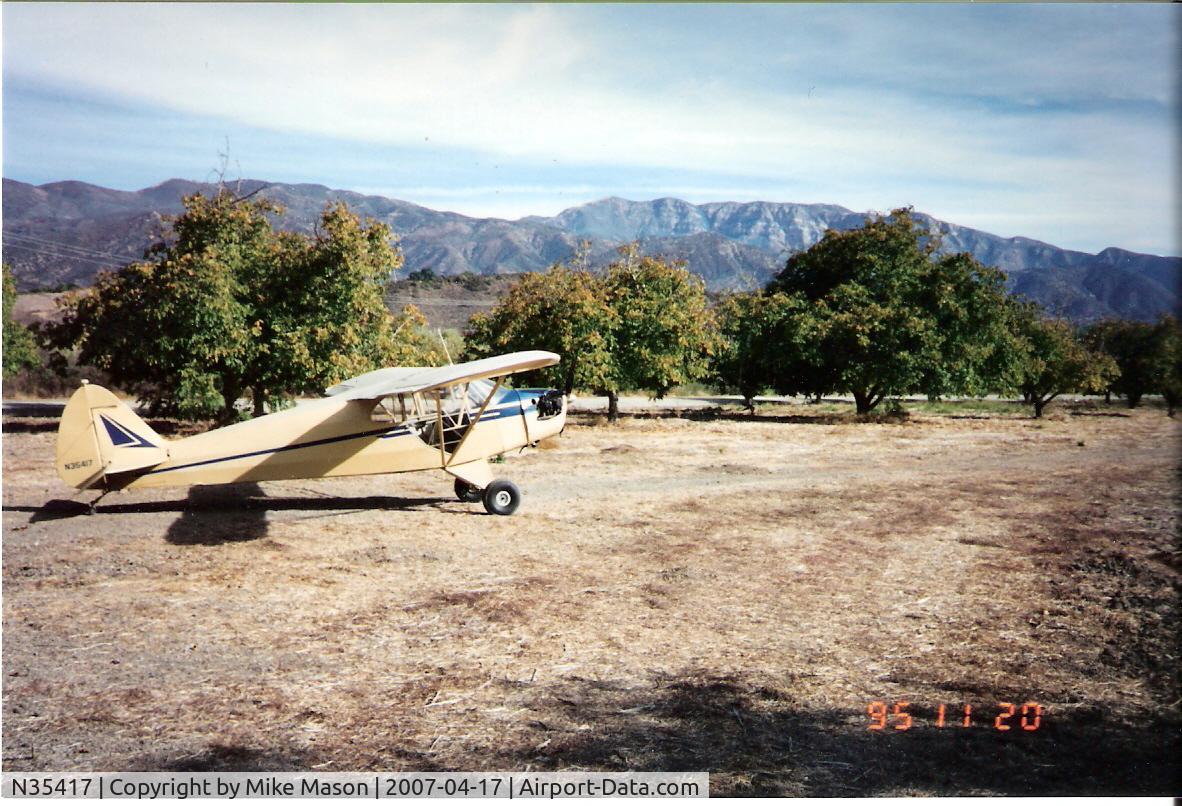 N35417, 1941 Piper J5A Cub Cruiser C/N 5-668, Walnut Orchard, upper Ojai CA -1995