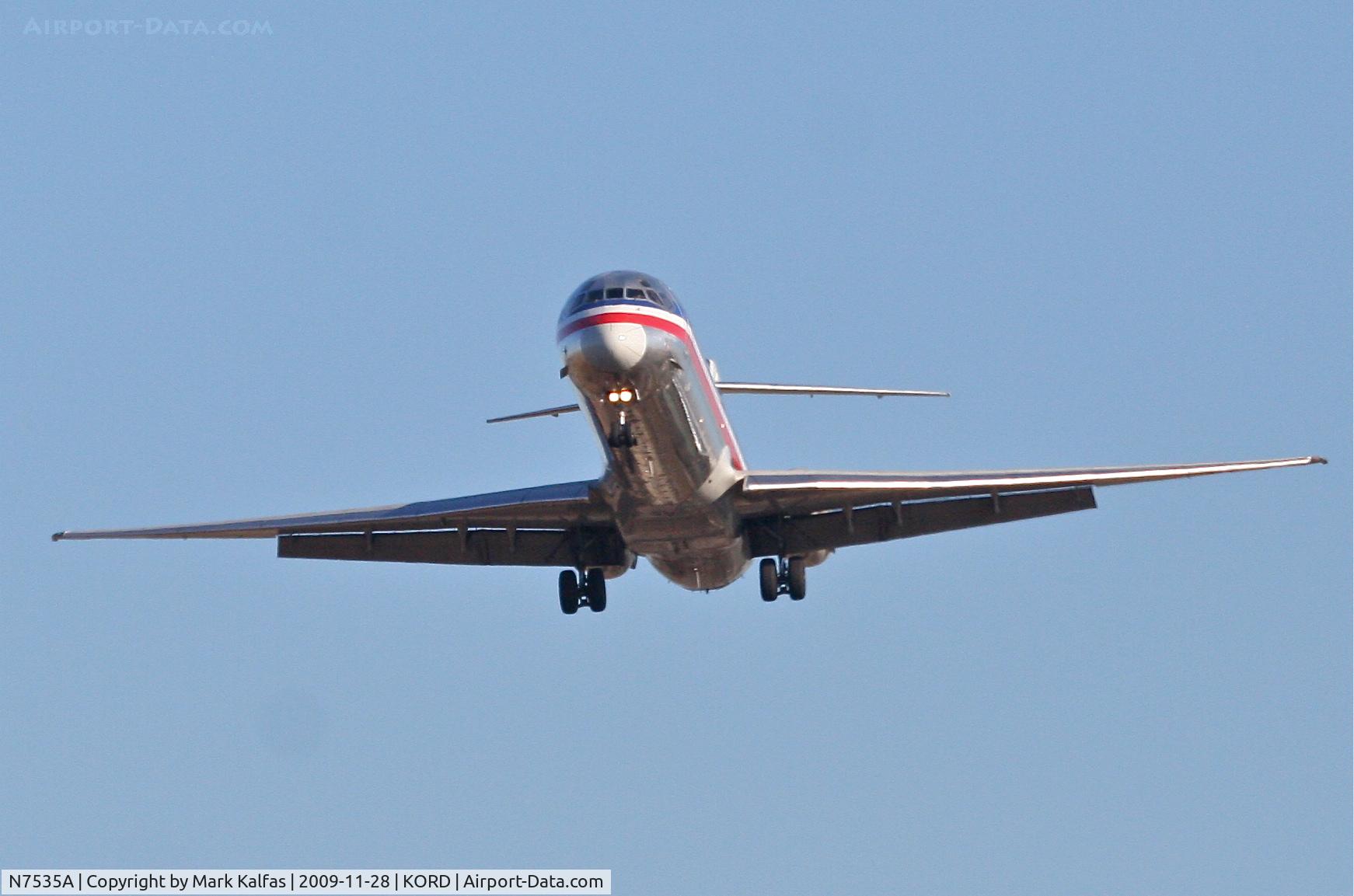 N7535A, 1990 McDonnell Douglas MD-82 (DC-9-82) C/N 49989, American Airlines Mcdonnell Douglas DC-9-82, AAL1387 arriving from KEWR, short final 27L KORD