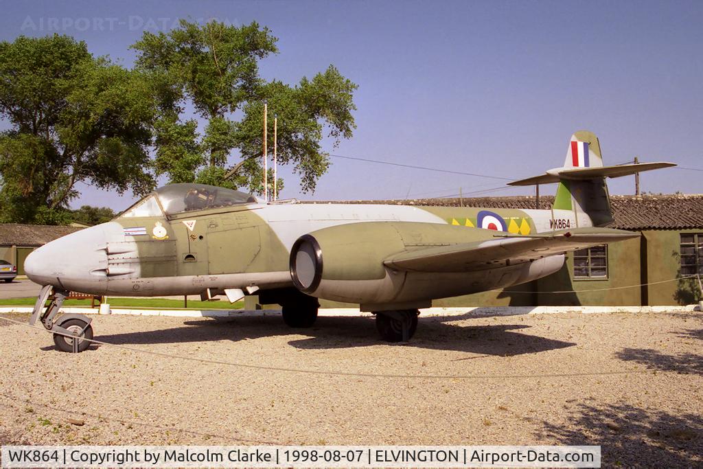 WK864, Gloster Meteor F8 C/N Not found WK864, Gloster Meteor F8. Actually WL168 [C] introduced into service with 12MU at Kirkbride in 1954 and latterly as gate guardian at RAF Finningley. At the Yorkshire Air Museum, Elvington, UK in 1998.