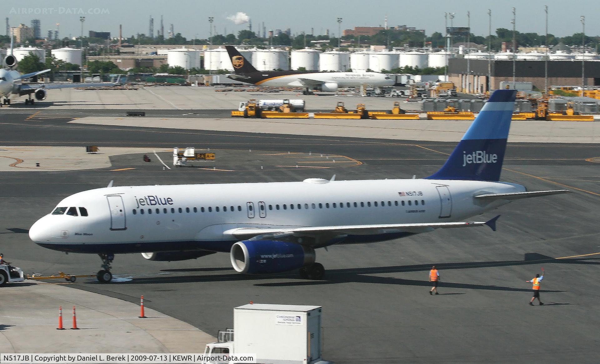 N517JB, 2000 Airbus A320-232 C/N 1327, While these may be a common sight at JFK, for those of us at Newark Airport, they are a rarity.  This aircraft is seen July 2009.