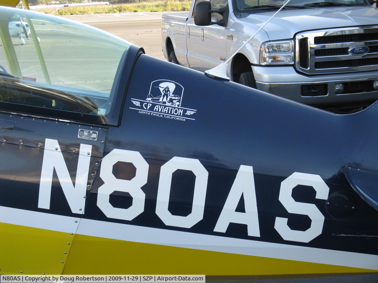 N80AS, 1992 Pitts S-2B Special C/N 5244, 1992 Pitts Aerobatics S-2C, Lycoming AEIO-540, tri-blade MT prop, CP Aviation's Artistic Logo by Wendell Dowling