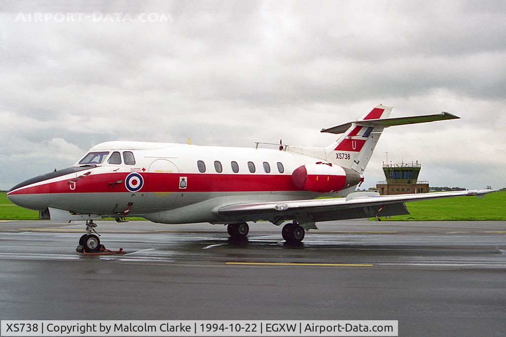 XS738, 1966 Hawker Siddeley HS.125 Dominie T.1 C/N 25077, Hawker Siddeley HS-125-2 Dominie T1. From RAF N0 6 FTS, Finningley and seen at RAF Waddington's Photocall 94.