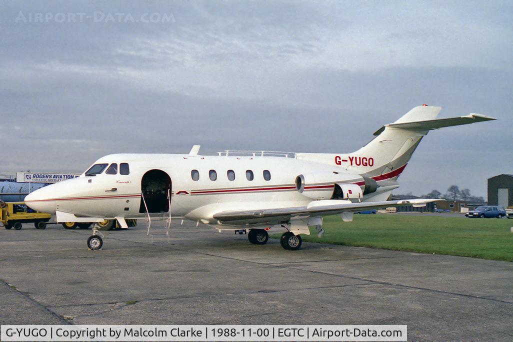 G-YUGO, 1966 Hawker Siddeley HS.125 Series 1B/R-522 C/N 25094, Hawker Siddeley HS-125-1B/R522 at Cranfield Airfield in 1988.