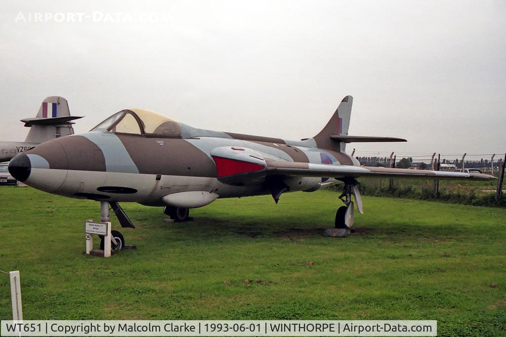 WT651, 1954 Hawker Hunter F.1 C/N 41H-665486, Hawker Hunter F1. At Newark Air Museum, Winthorpe in 1993 prior to renovation.