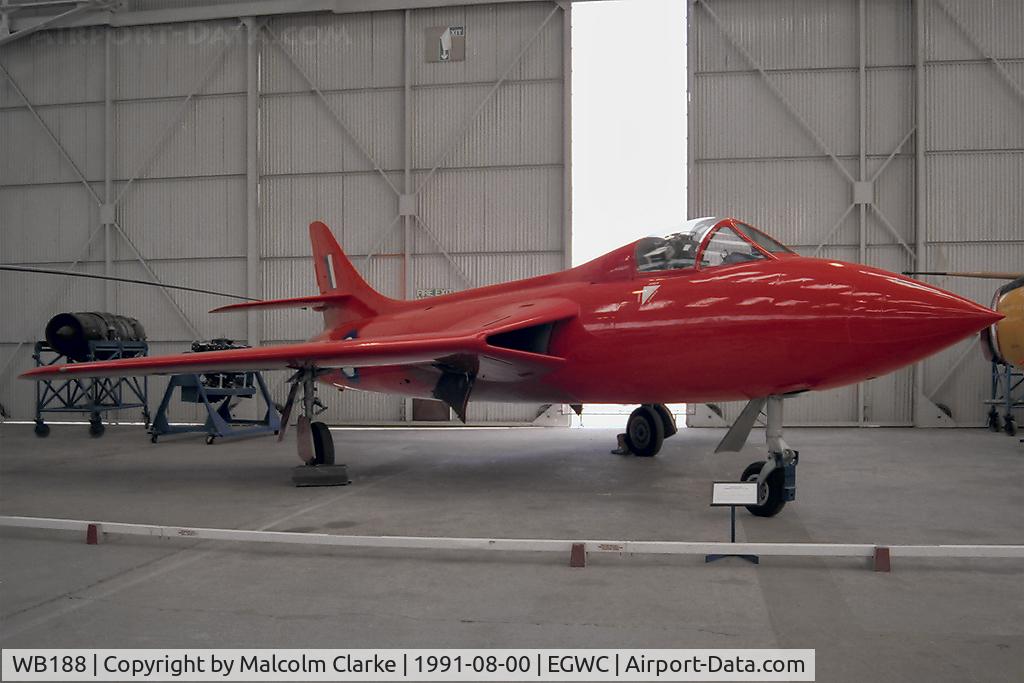 WB188, 1951 Hawker Hunter F.3 C/N 41H/665401, Hawker Hunter F3 at the Aerospace Museum, RAF Cosford. The aircraft that Neville Duke flew at 727.6 mph on Sept 7, 1953 setting a world air speed record.