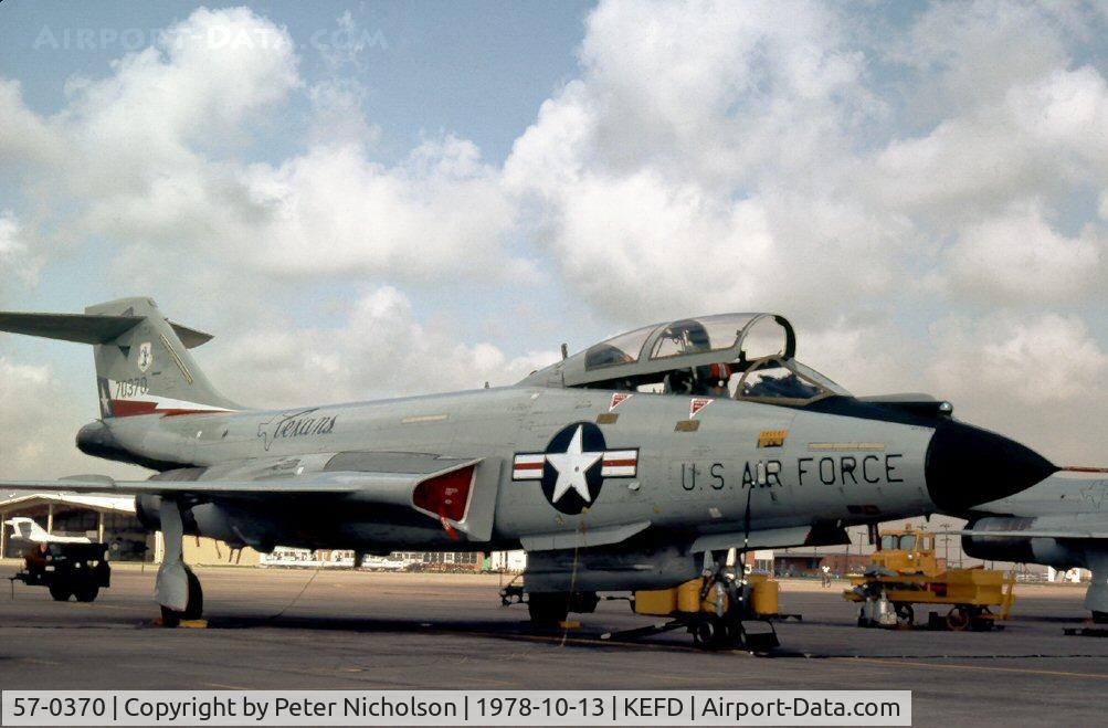 57-0370, 1957 McDonnell F-101B Voodoo C/N 548, F-101B Voodoo of 111th Fighter Interceptor Squadron/147th Fighter Interceptor Group Texas ANG seen at Ellington AFB in October 1978.