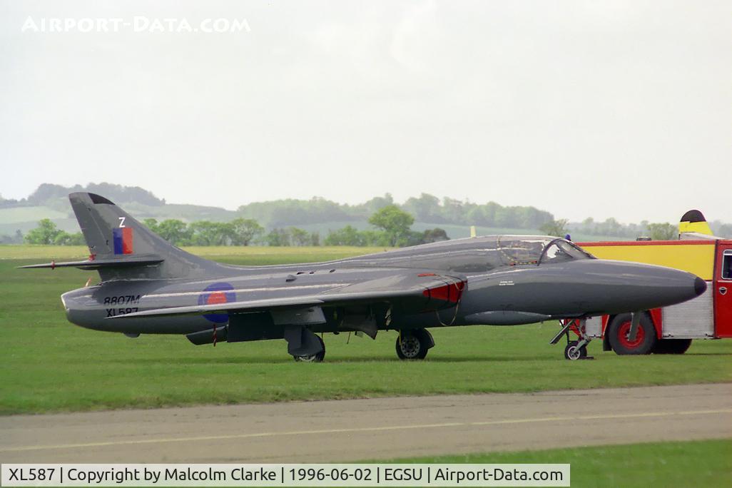 XL587, 1958 Hawker Hunter T.7 C/N 41H-693455, Hawker Hunter T7. At Duxford's Classic Jet & Fighter Display in 1996.