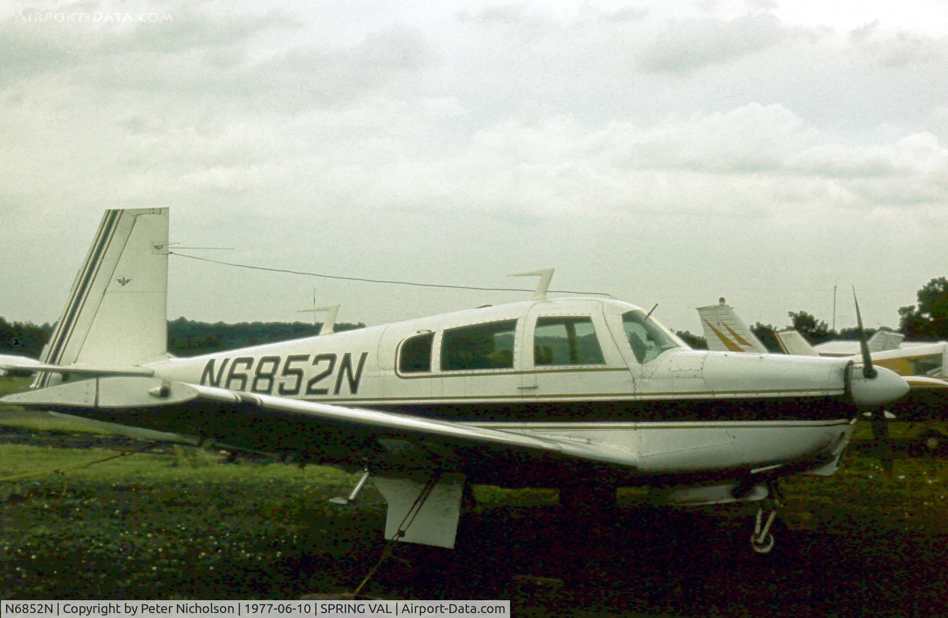 N6852N, 1968 Mooney M20C Ranger C/N 680136, This Mooney was seen at Spring Valley Airport, New York State in the Summer of 1977 - the airport closed in 1985.