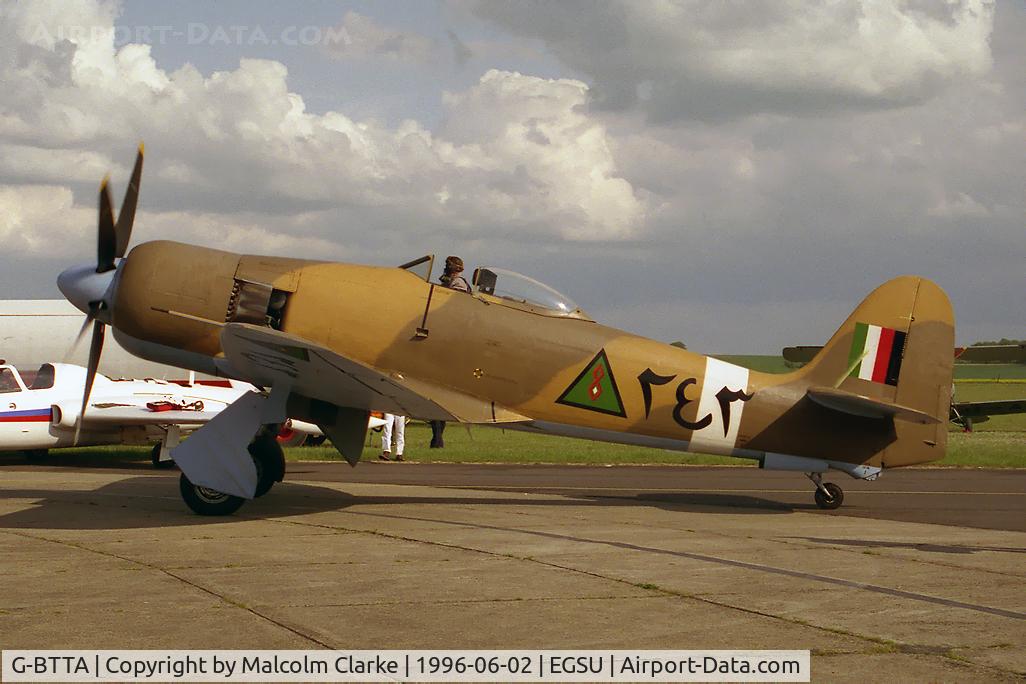 G-BTTA, 1948 Hawker Fury FB.10 C/N 37534, Hawker Fury FB10.  In Iraqi Air Force colour scheme & performing at the Classic Jet & Fighter Display at the Imperial War Museum, Duxford