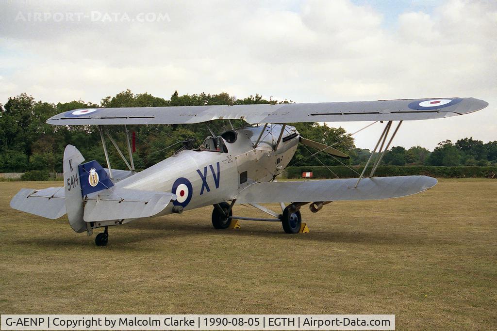 G-AENP, 1935 Hawker Hind C/N 41H/81902, Hawker Hind. K5414 built in 1935 and previously with the Afghanistan Air Force. Seen at the Battle Over Britain Air Display in 1990 at Old Warden.
