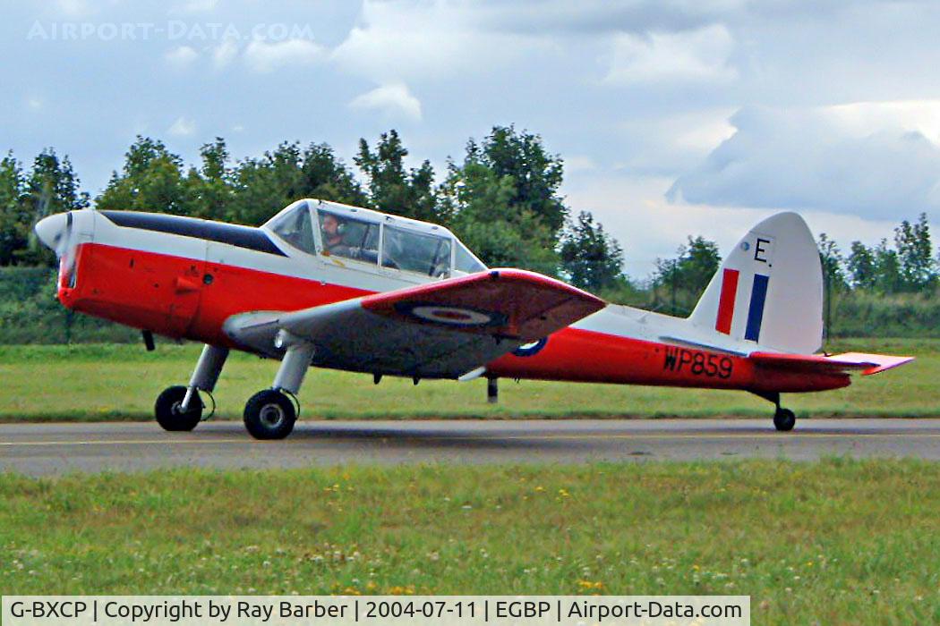G-BXCP, 1952 De Havilland DHC-1 Chipmunk T.10 C/N C1/0744, DHC-1 Chipmunk 22 [C1/0744] Kemble~G 11/07/2004. Seen at the PFA Fly in 2004 Kemble UK. Also wears former Military marks of WP859 coded E.