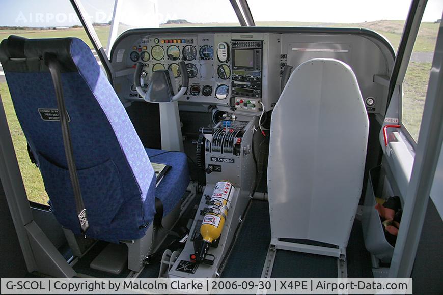 G-SCOL, 2006 Gippsland GA-8 Airvan C/N GA8-05-088, Gippsland GA-8 Airvan at the Peterlee Parachute Centre, Shotton, UK. Parachutists back rest in the copilots position.