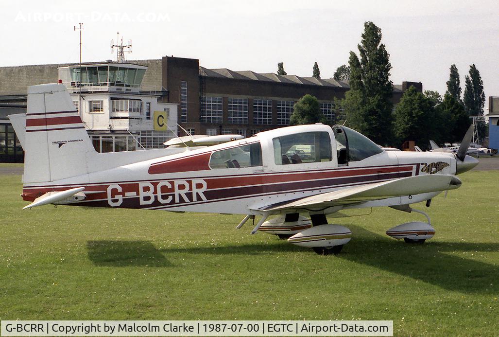 G-BCRR, 1974 Grumman American AA-5B Tiger C/N AA5B-0006, Grumman American AA-5B Tiger at Cranfield Airport in 1987.