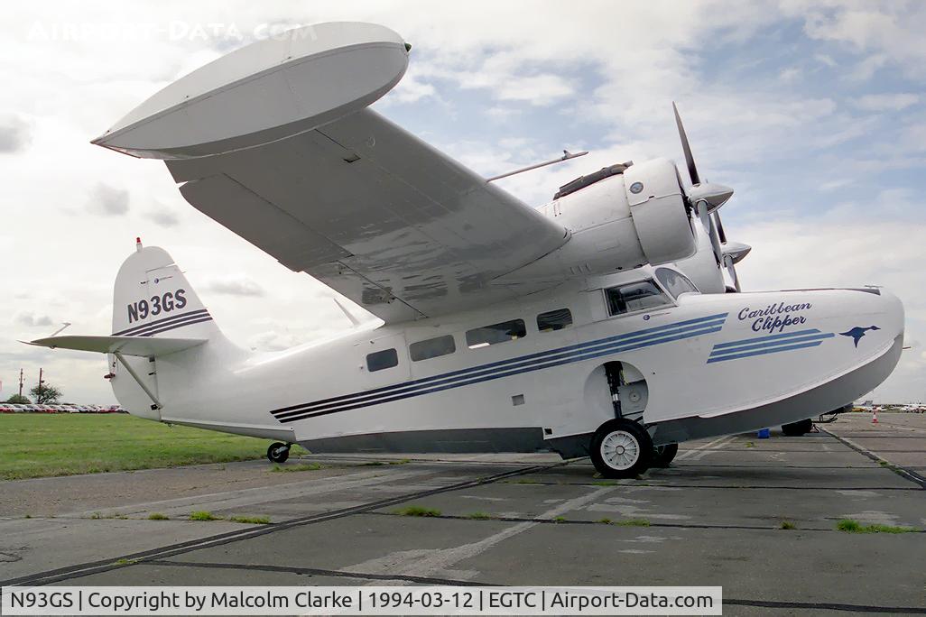 N93GS, 1944 Grumman G-21A Goose C/N B-76, Grumman G-21A Goose at Cranfield Airport in 1994.