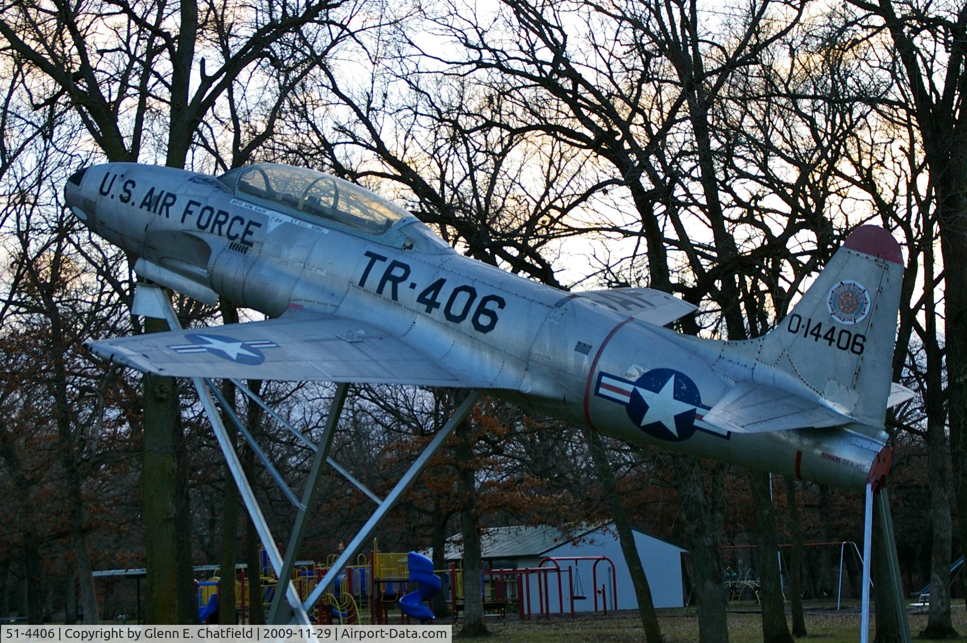 51-4406, 1951 Lockheed T-33A Shooting Star C/N 580-5701, Mounted in the city park, south side of Oelwein, IA