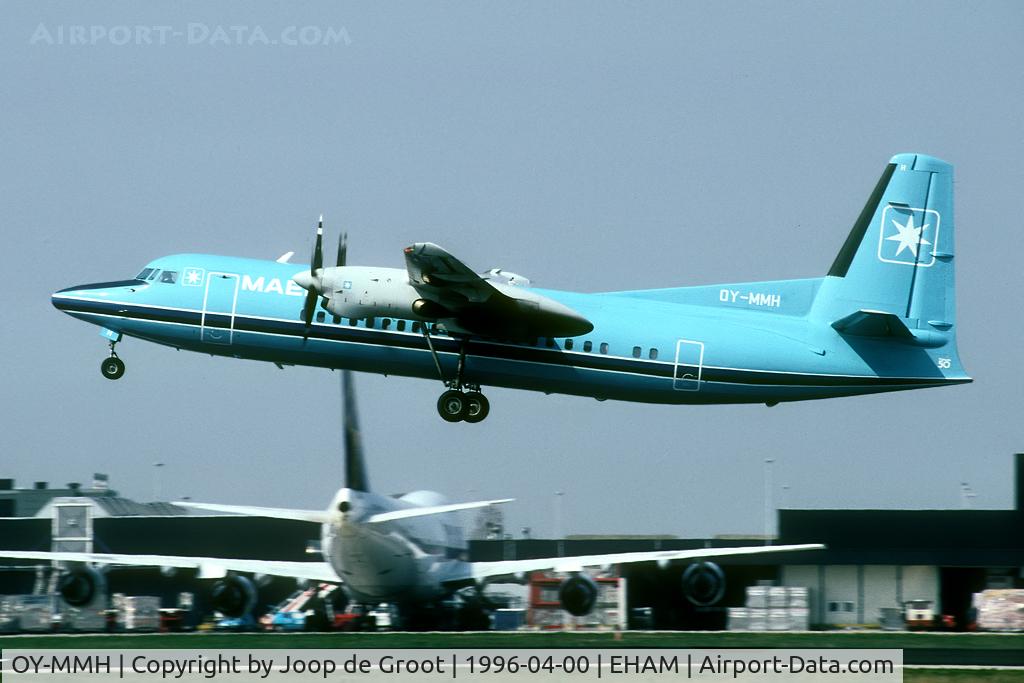 OY-MMH, 1988 Fokker 50 C/N 20125, take off from Schiphol