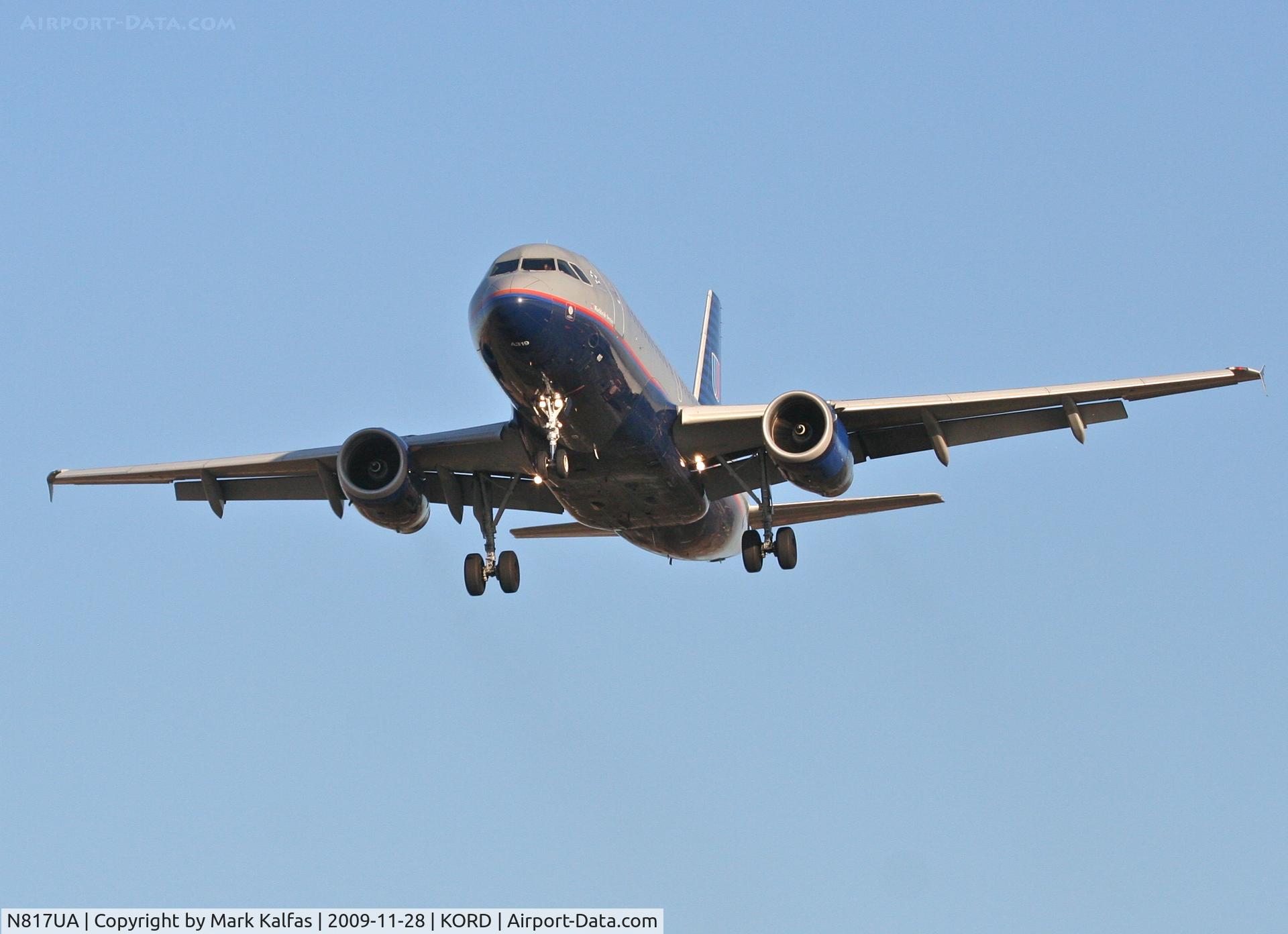 N817UA, 1998 Airbus A319-131 C/N 873, United Airlines A319-131 , UAL621 short final 27L arriving from KDCA.