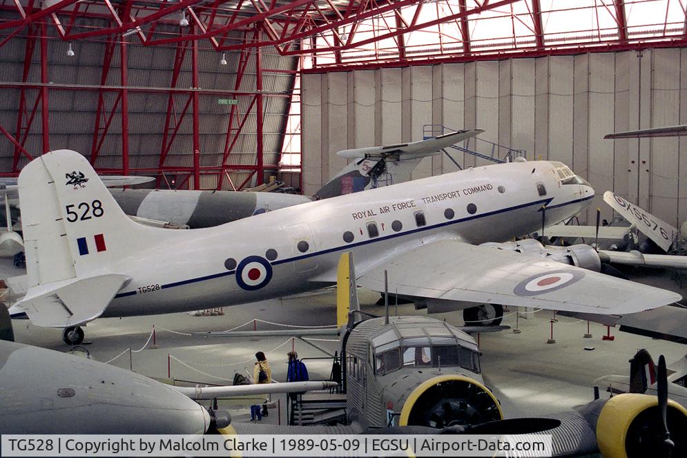 TG528, 1948 Handley Page Hastings C.1A C/N HP67/32, Handley Page HP-67 Hastings C1A. In the colours of RAF 24 Sqn Transport Command, 528 is shown located in Hangar One at The Imperial War Museum, Duxford, surrounded by Victor B1, DH Sea Vixen, Amiot AAC.1 and Vulcan B2.