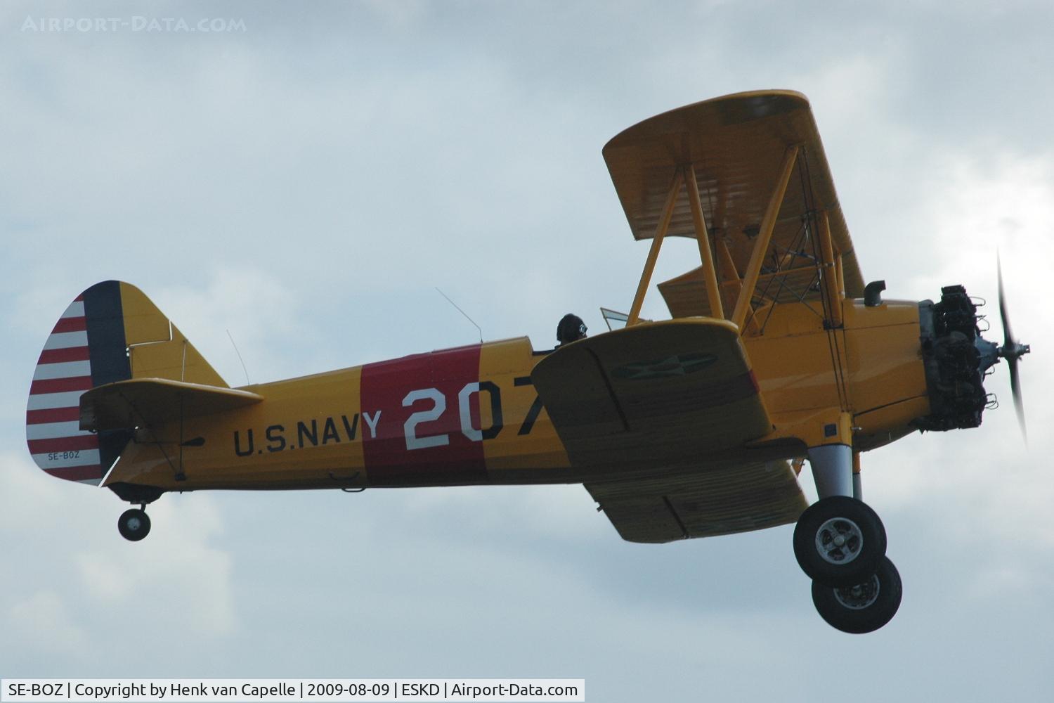 SE-BOZ, 1941 Boeing PT-13B Kaydet (A75) C/N 75-294, Stearman flying over Dala-Järna airfield, Sweden.