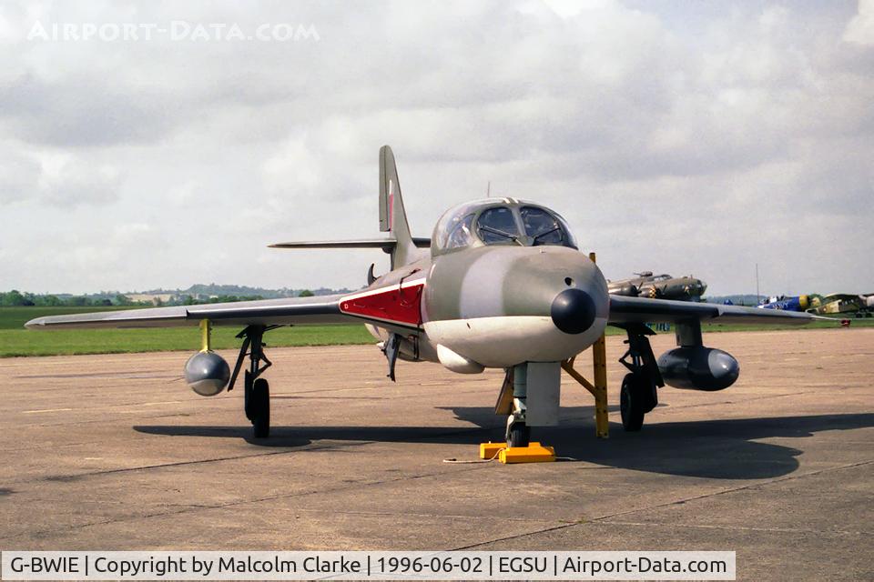 G-BWIE, 1959 Hawker Hunter T.7A C/N 41H-695448, Hawker Hunter T7A. At Duxford's Classic Jet & Fighter Display in 1996.