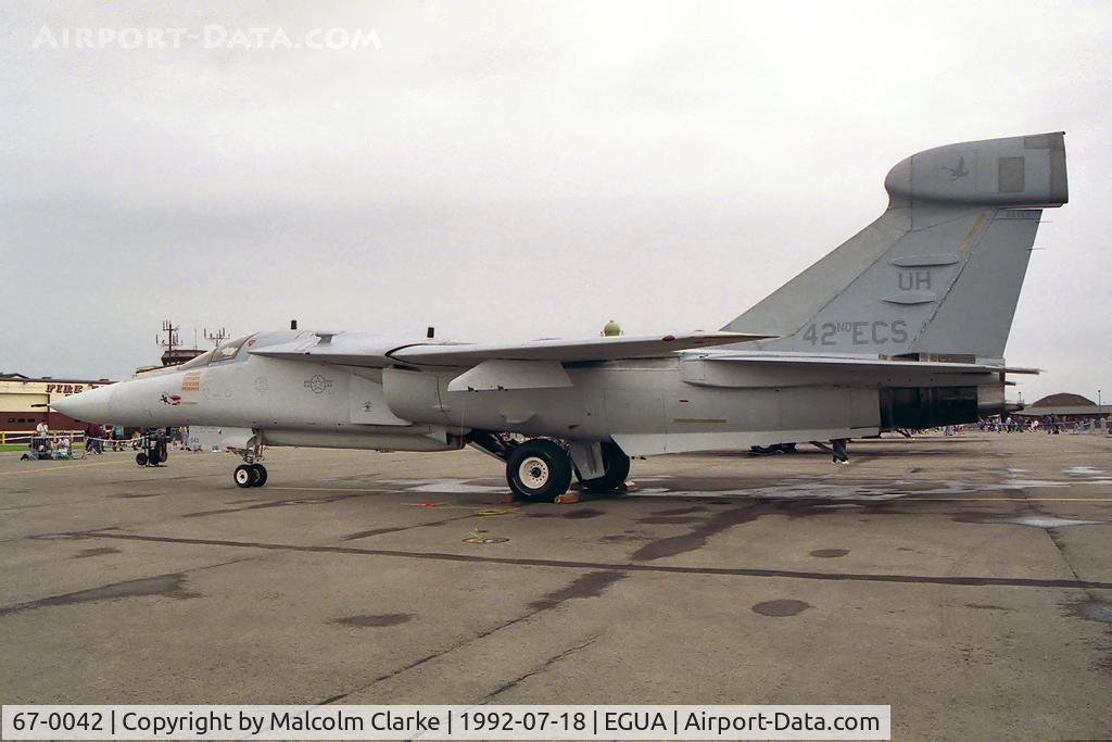 67-0042, General Dynamics EF-111A Raven C/N EF-26, General Dynamics EF-111A Raven. From 42ECS UH RAF Upper Heyford at the USAF Open Day, RAF Upper Heyford in 1992