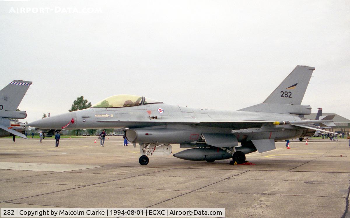 282, Fokker F-16AM Fighting Falcon C/N 6K-11, General Dynamics F-16A Fighting Falcon. From 332 Skv, Rygge and seen at RAF Coningsby's Photocall 94.