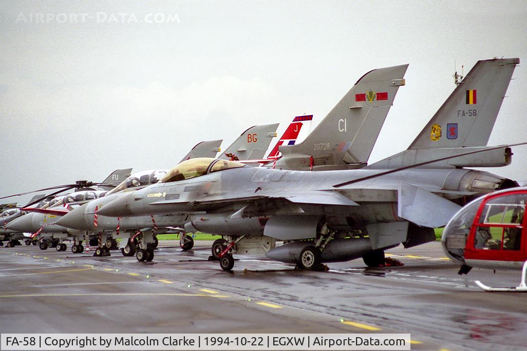 FA-58, 1988 SABCA F-16AM Fighting Falcon C/N 6H-58, SABCA F-16A Fighting Falcon. A small part of the line-up at RAF Waddington's Photocall 94.