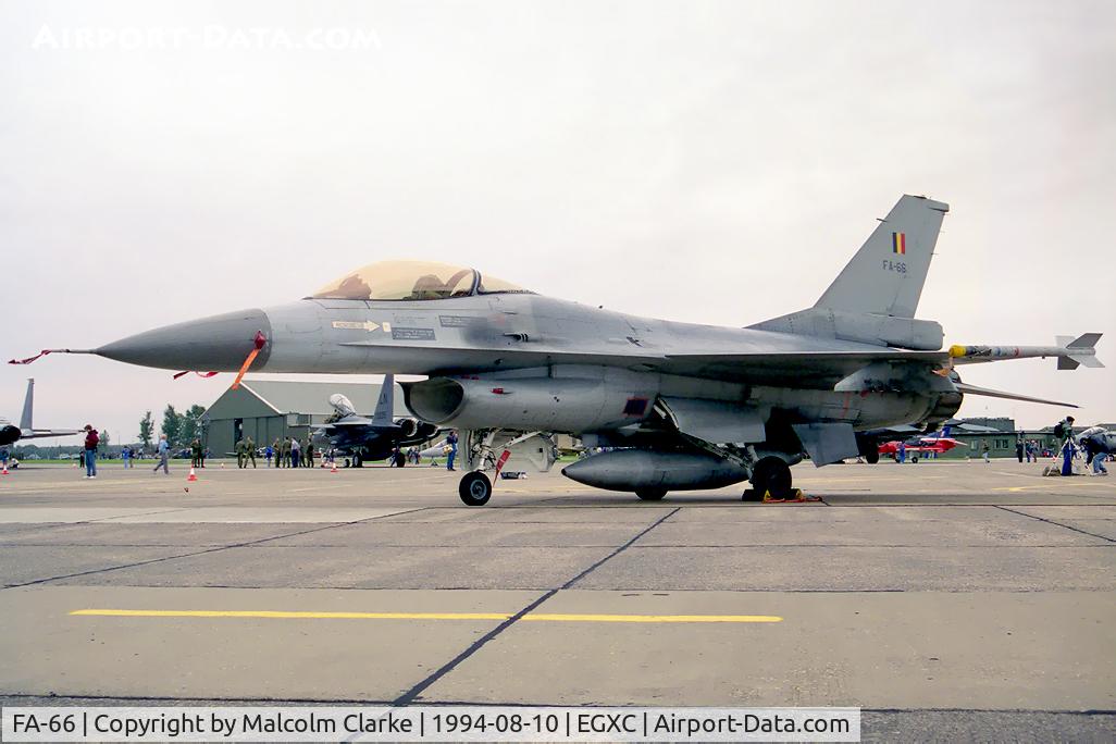 FA-66, SABCA F-16AM Fighting Falcon C/N 6H-66, SABCA F-16A Fighting Falcon. From 31 Smaldeel, Kleine-Brogel (10 Wg) and seen at RAF Coningsby's Photocall 94.