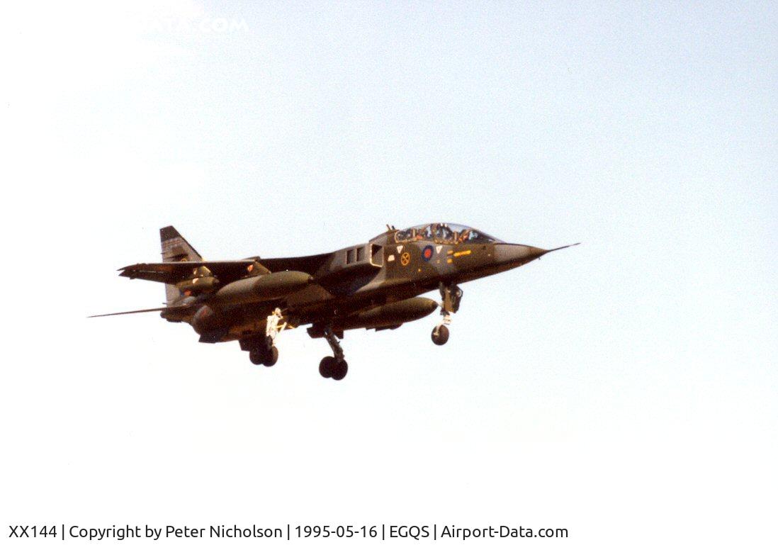 XX144, 1974 Sepecat Jaguar T.2A C/N B.9, Jaguar T.2A, callsign Wildcat 2, of 226 Operational Conversion Unit at Lossiemouth in May 1995.