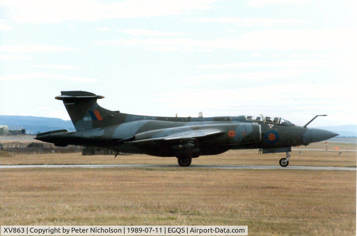 XV863, 1968 Hawker Siddeley Buccaneer S.2B C/N B3-12-67, Buccaneer S.2B of 237 Operational Conversion Unit at Lossiemouth preparing to join the active runway in the Summer of 1989.