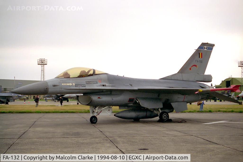 FA-132, SABCA F-16AM Fighting Falcon C/N 6H-132, General Dynamics F-16A Fighting Falcon. From 2 Smaldeel, Florennes (2 Wg) and seen at RAF Coningsby's Photocall 94.