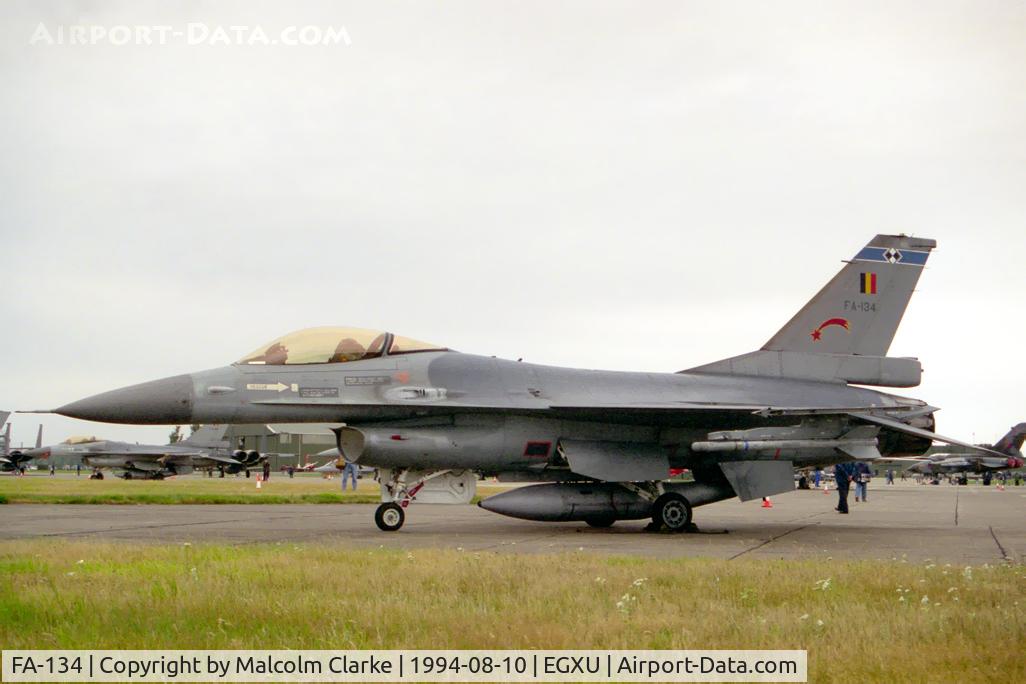FA-134, SABCA F-16AM Fighting Falcon C/N 6H-134, General Dynamics F-16A Fighting Falcon. From 2 Smaldeel, Florennes (2 Wg) and seen at RAF Coningsby's Photocall 94.