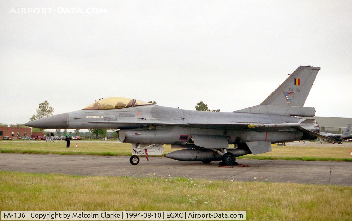 FA-136, SABCA F-16AM Fighting Falcon C/N 6H-136, SABCA F-16A Fighting Falcon. From 2 Smaldeel, Florennes (2 Wg) and seen at RAF Coningsby's Photocall 94.