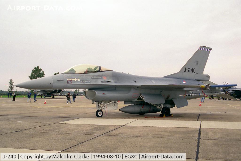 J-240, Fokker F-16A Fighting Falcon C/N 6D-29, Fokker F-16A Fighting Falcon. From 315 Sqn, Twente and seen at RAF Coningsby's Photocall 94.