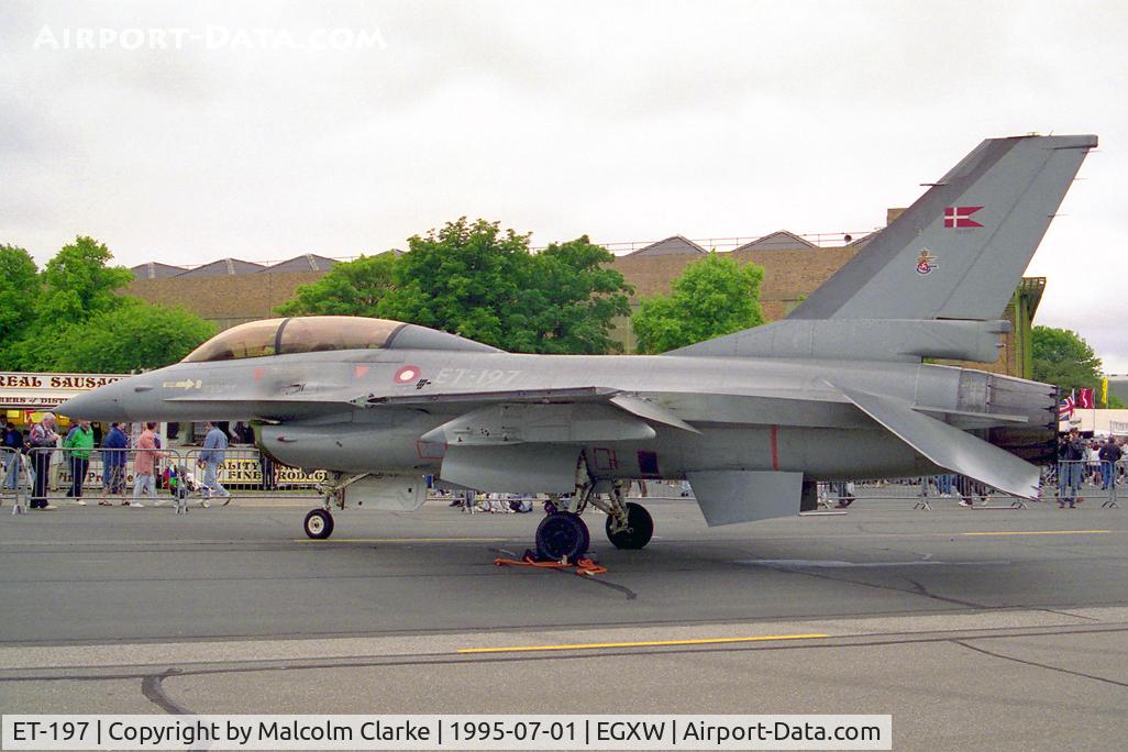 ET-197, 1978 General Dynamics F-16B Fighting Falcon C/N 6G-13, General Dynamics F-16B Fighting Falcon. From Esk 726, Aalborg and seen at RAF Waddington's Air Show in 1995.