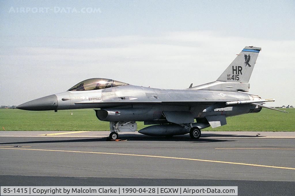 85-1415, 1985 General Dynamics F-16C Fighting Falcon C/N 5C-195, 1985 General Dynamics F-16C Fighting Falcon. From 10TFS, 50 TFW Hahn at RAF Waddington's Photocall in 1990..