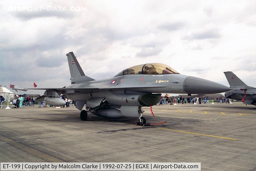ET-199, 1986 Fokker F-16B Fighting Falcon C/N 6G-15, SABCA F-16B Fighting Falcon. From Eskadrille 726, Aalborg and seen at RAF Leeming Country Fair and Air Show in 1992.