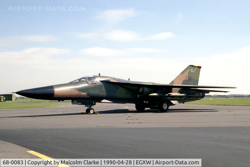 68-0083, 1968 General Dynamics F-111E Aardvark C/N A1-262, General Dynamics F-111E Aardvark. From 79TFS 20TFW, RAF Upper Heyford and seen at RAF Waddington Photocall 1990