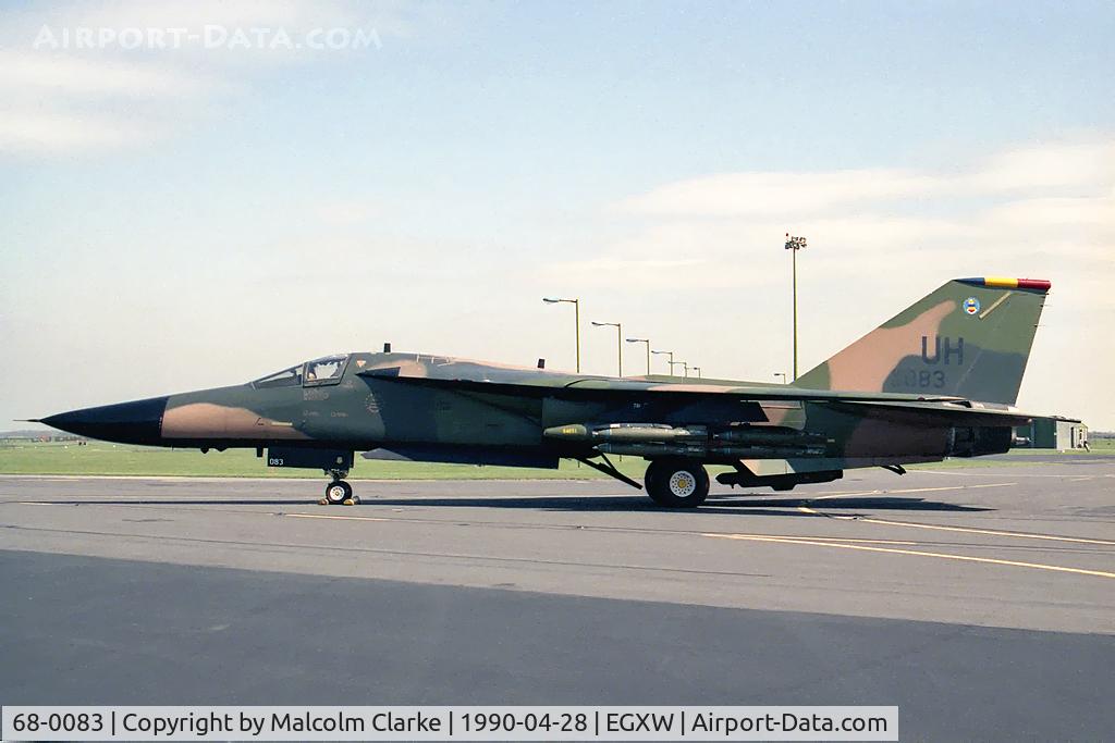 68-0083, 1968 General Dynamics F-111E Aardvark C/N A1-262, General Dynamics F-111E Aardvark. From 79TFS 20TFW, RAF Upper Heyford and seen at RAF Waddington Photocall 1990