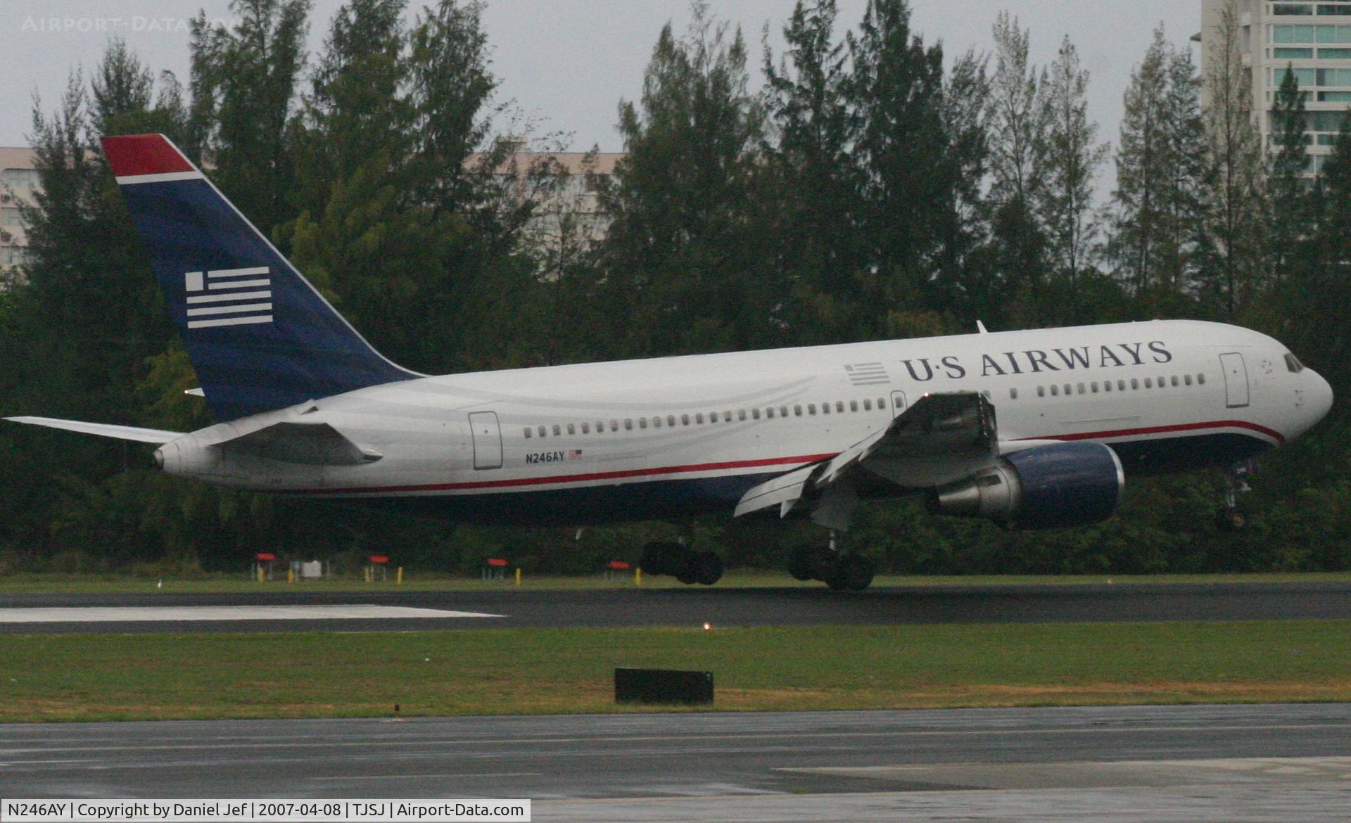 N246AY, 1987 Boeing 767-201ER C/N 23898, US Airways main landing gear down at tjsj