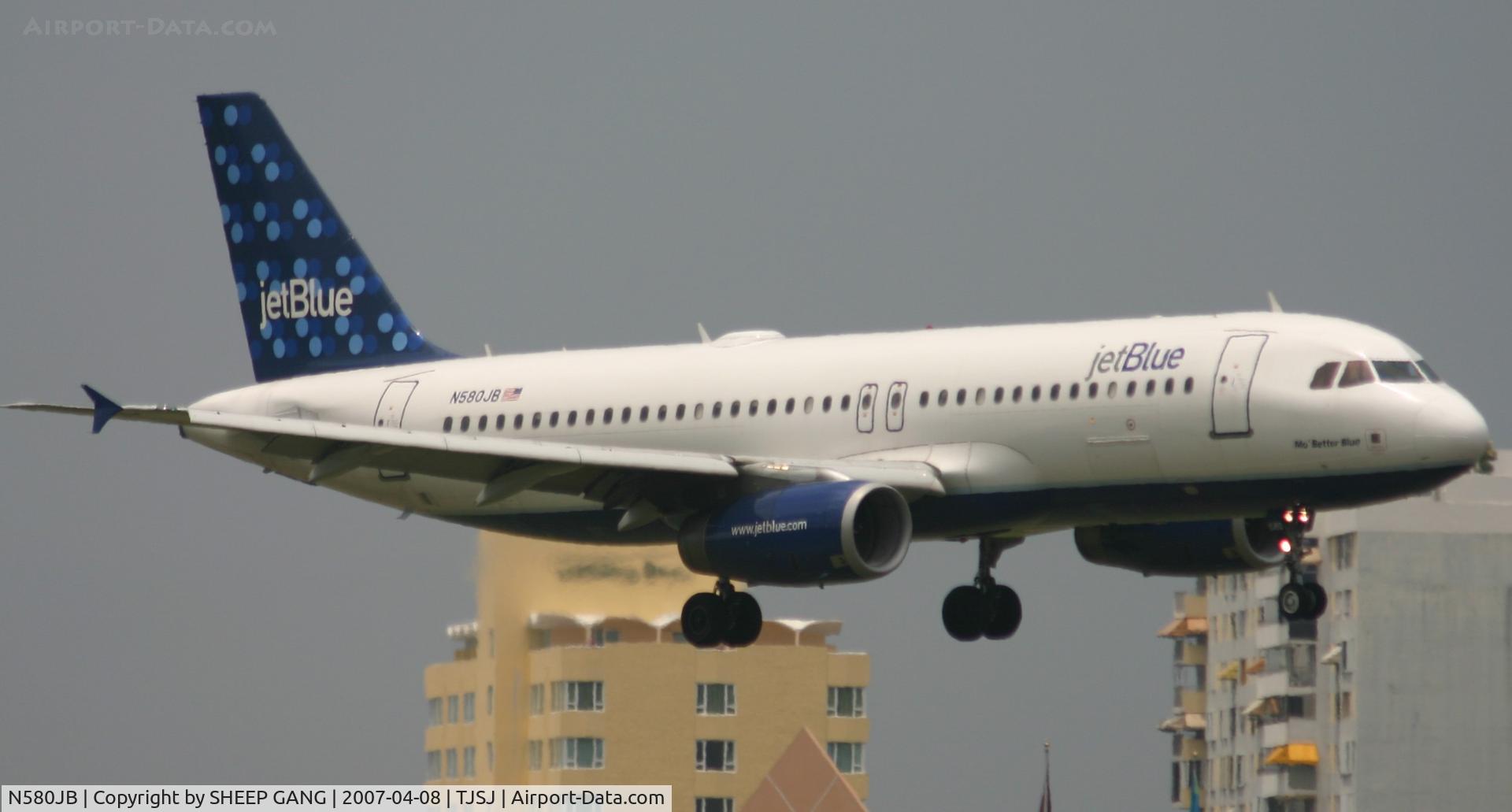 N580JB, 2003 Airbus A320-232 C/N 2136, Jetblue landing at TJSJ